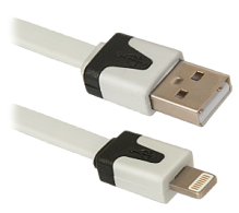 Купить  defender кабель ach01-03p usb(am) - lightning(m), плоский, белый + чёрная вставка, 1м. (для iphone 5 в интернет-магазине АБСМАРКЕТ!
